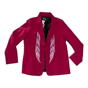 Bob Mackie pink beaded fringe blazer womens medium retro boho eccentric west tay